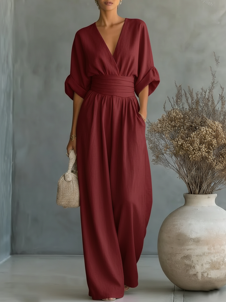 Éliane™ | Pastel Blue V-Neck Jumpsuit