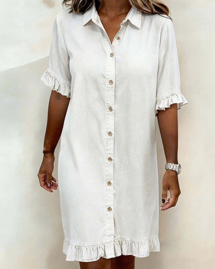 Van Delft Mode® | Comfortable Denim Dress with Flattering Ruching