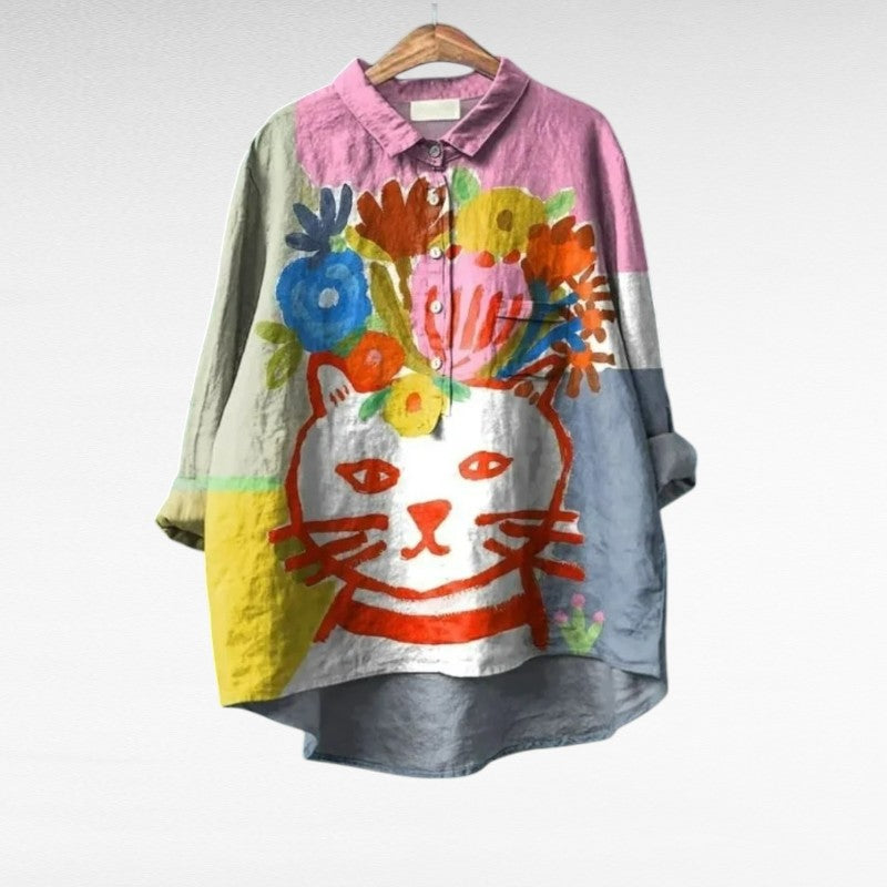 Solène™ | Artistic Cat Blouse