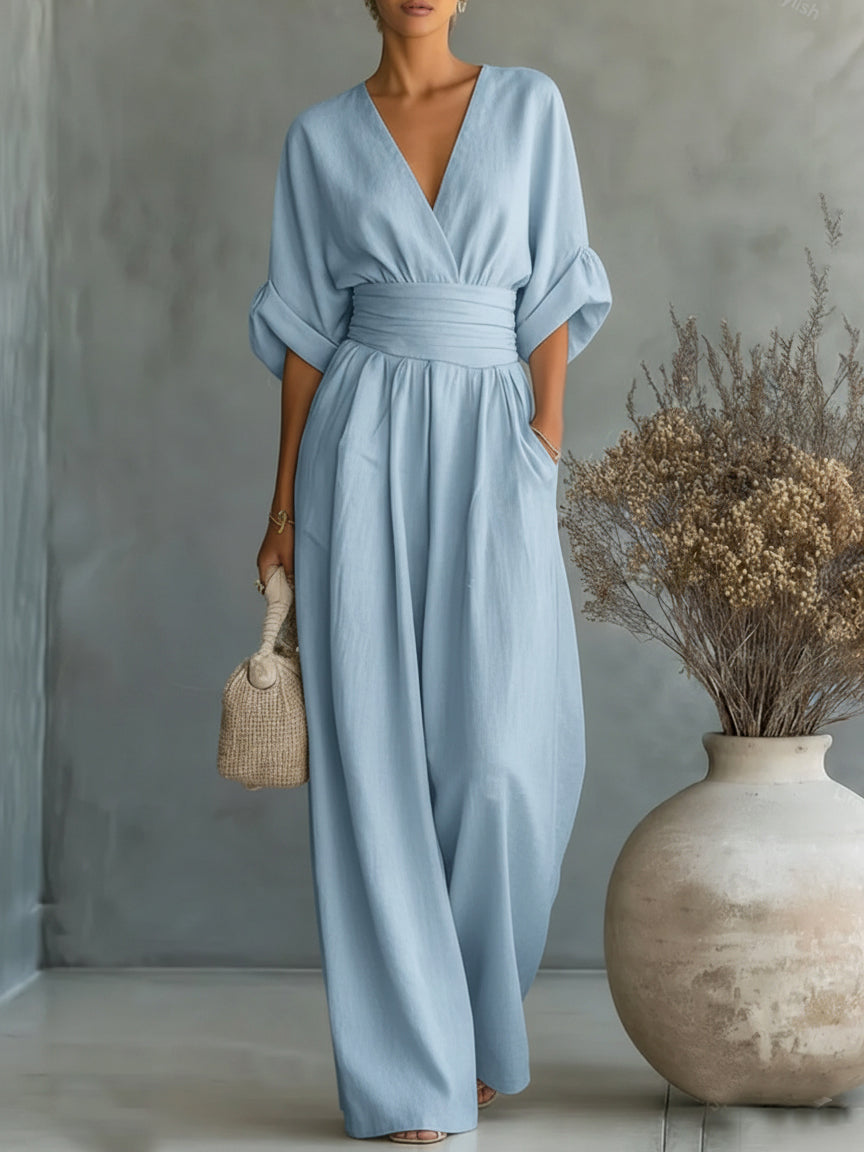Éliane™ | Pastel Blue V-Neck Jumpsuit