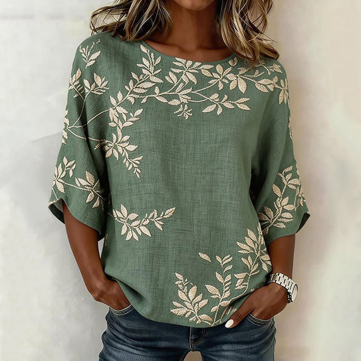 Élise™ | Vintage Leaf Print Blouse