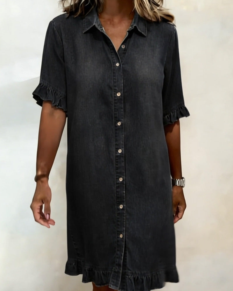 Van Delft Mode® | Comfortable Denim Dress with Flattering Ruching