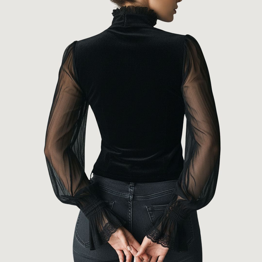 Samantha™ | Elegant Lace and Velvet Blouse