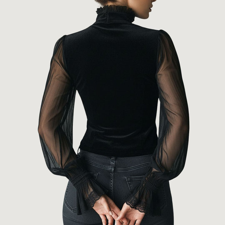 Samantha™ | Elegant Lace and Velvet Blouse