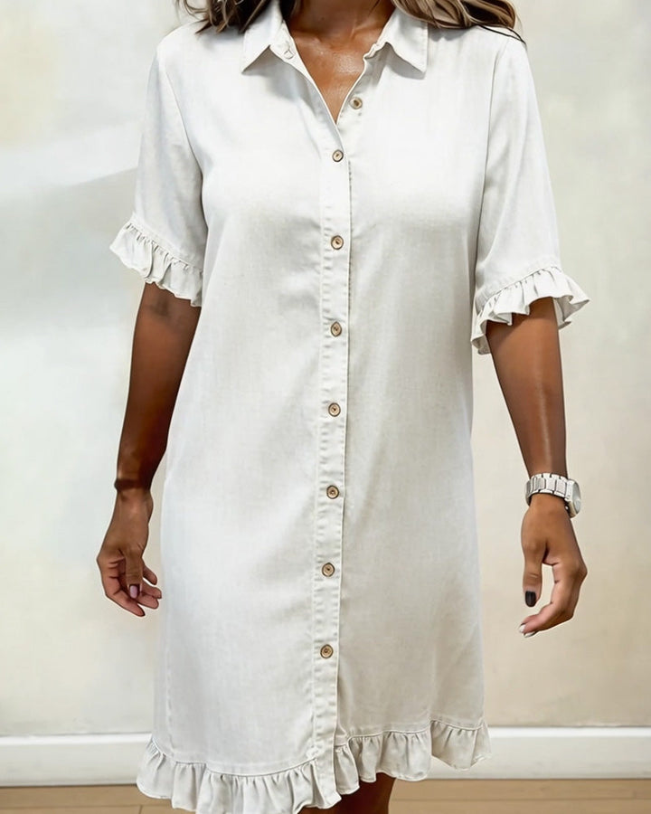 Van Delft Mode® | Comfortable Denim Dress with Flattering Ruching