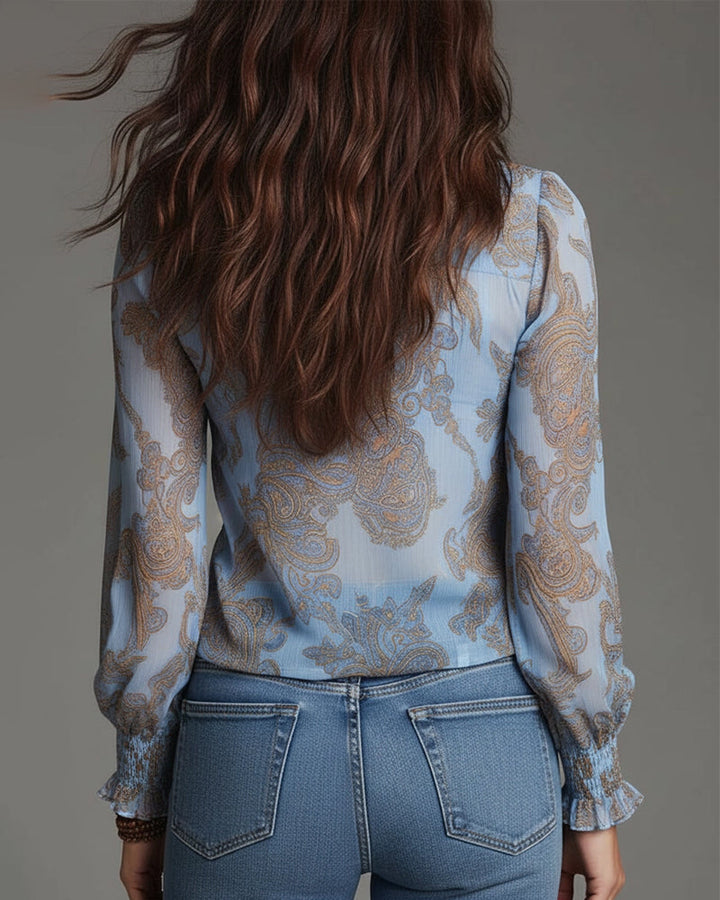 Katie™ | Sophisticated Half-Zip Blouse with Ruffles