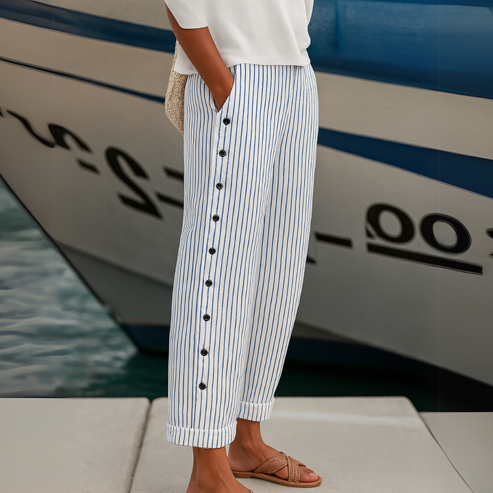 Lettice - Stylish Striped Button Pants