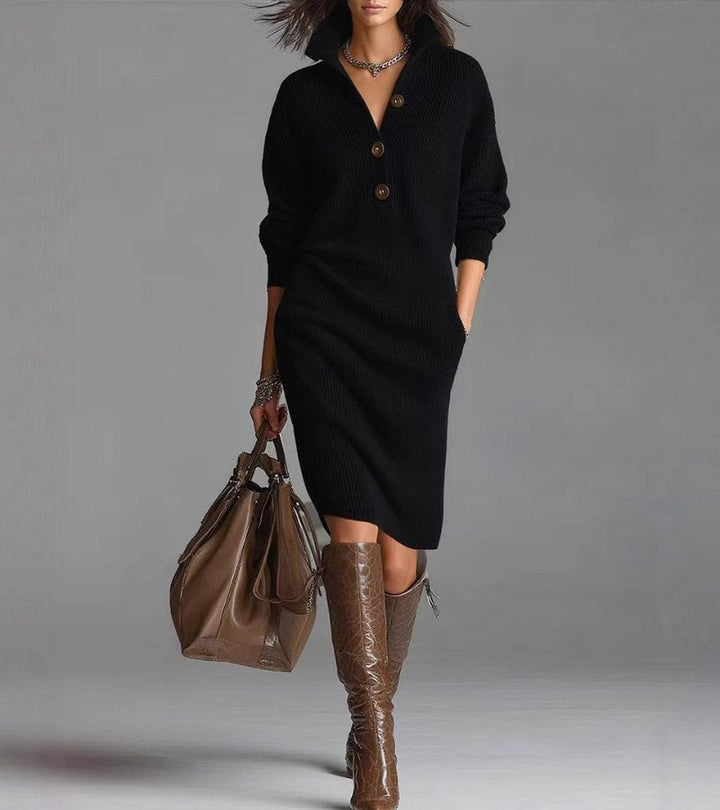Verity – Soft Knit Midi Dress with Buttons