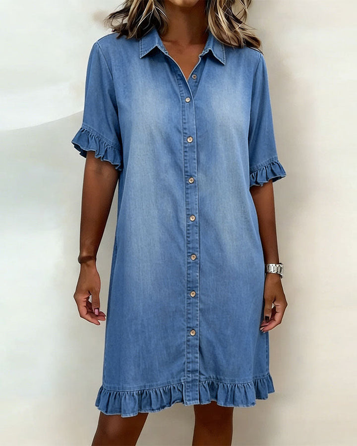 Van Delft Mode® | Comfortable Denim Dress with Flattering Ruching