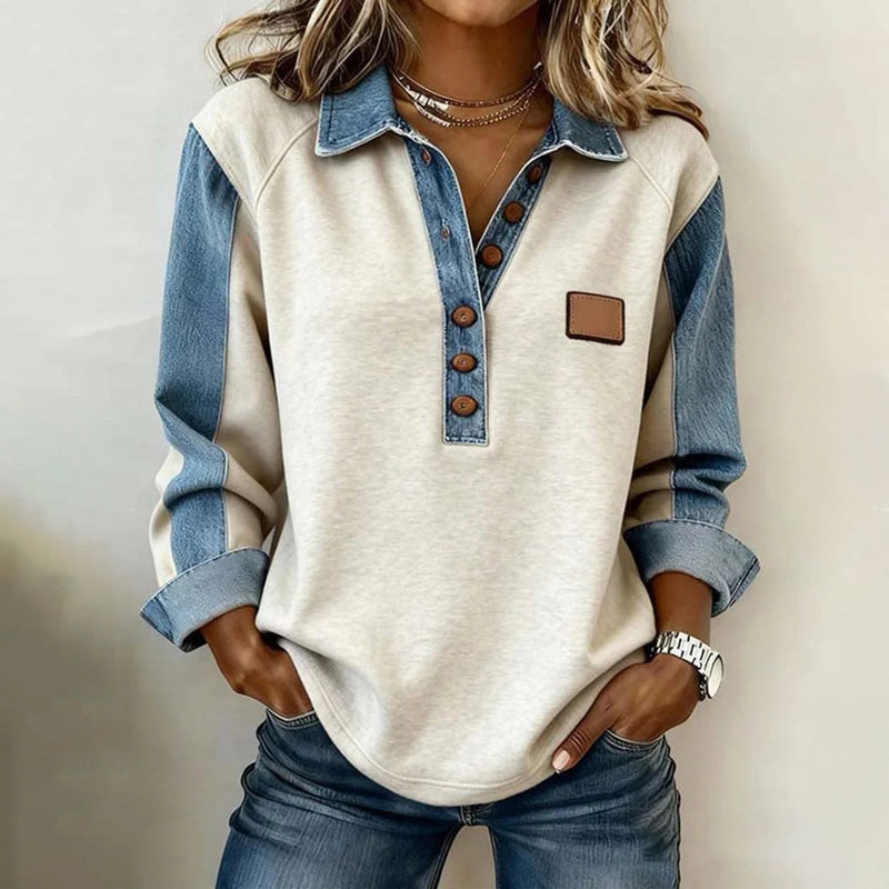 Manon™ | Vintage Casual Sweatshirt with Lapel Collar