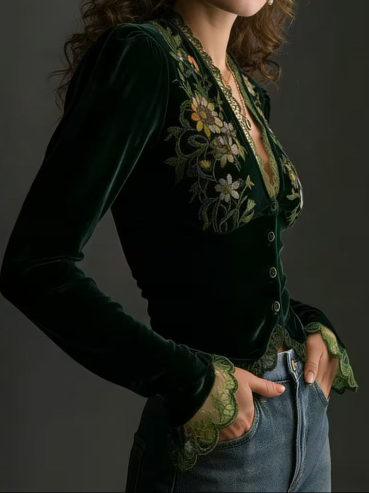 Suzanne™ | Embroidered Velvet Top