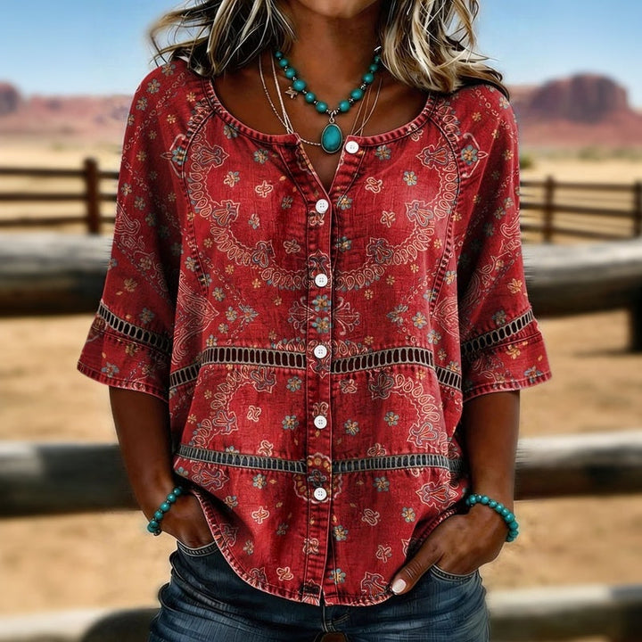 Aurore™ | Vintage Blouse with Ethnic Print
