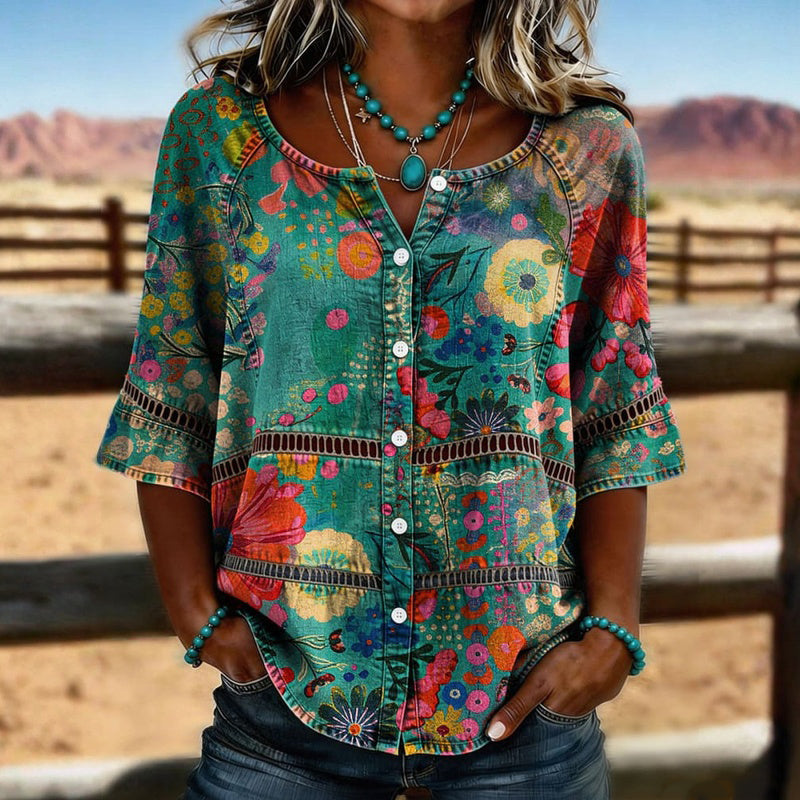 Amandine™ | Vintage Floral Print Blouse