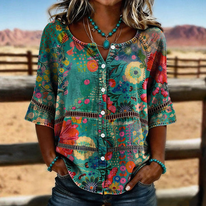 Amandine™ | Vintage Floral Print Blouse