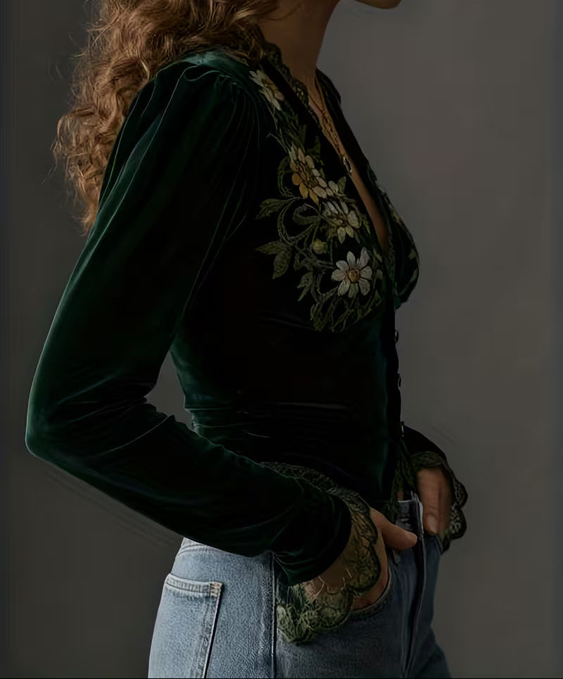 Suzanne™ | Embroidered Velvet Top