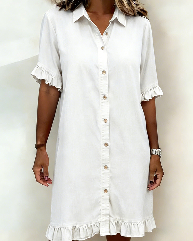 Van Delft Mode® | Comfortable Denim Dress with Flattering Ruching