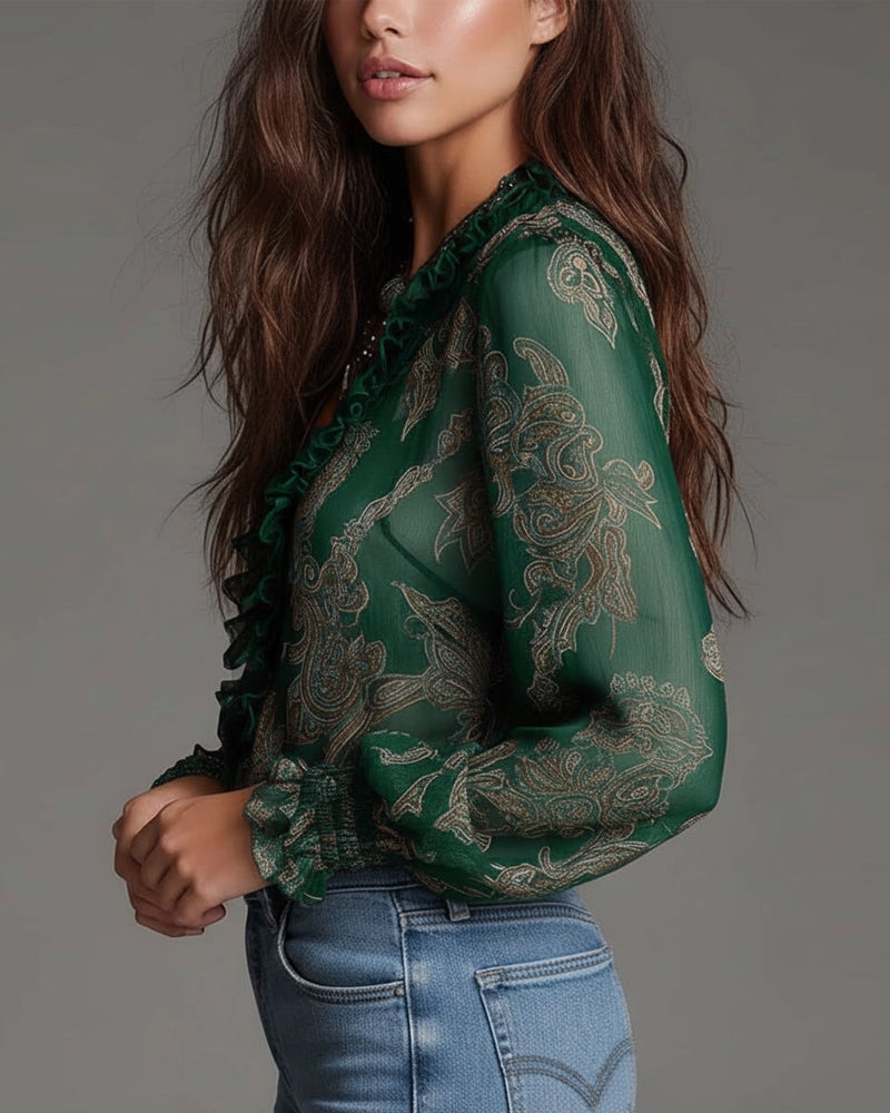 Katie™ | Sophisticated Half-Zip Blouse with Ruffles