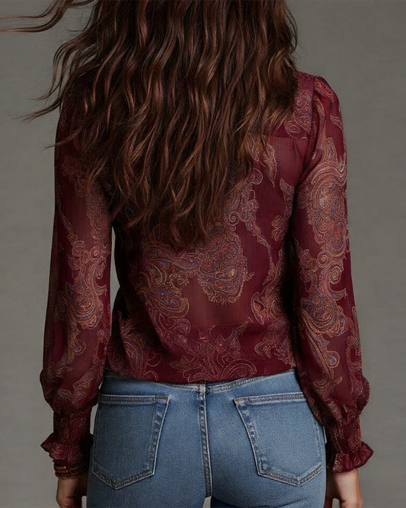 Katie™ | Sophisticated Half-Zip Blouse with Ruffles