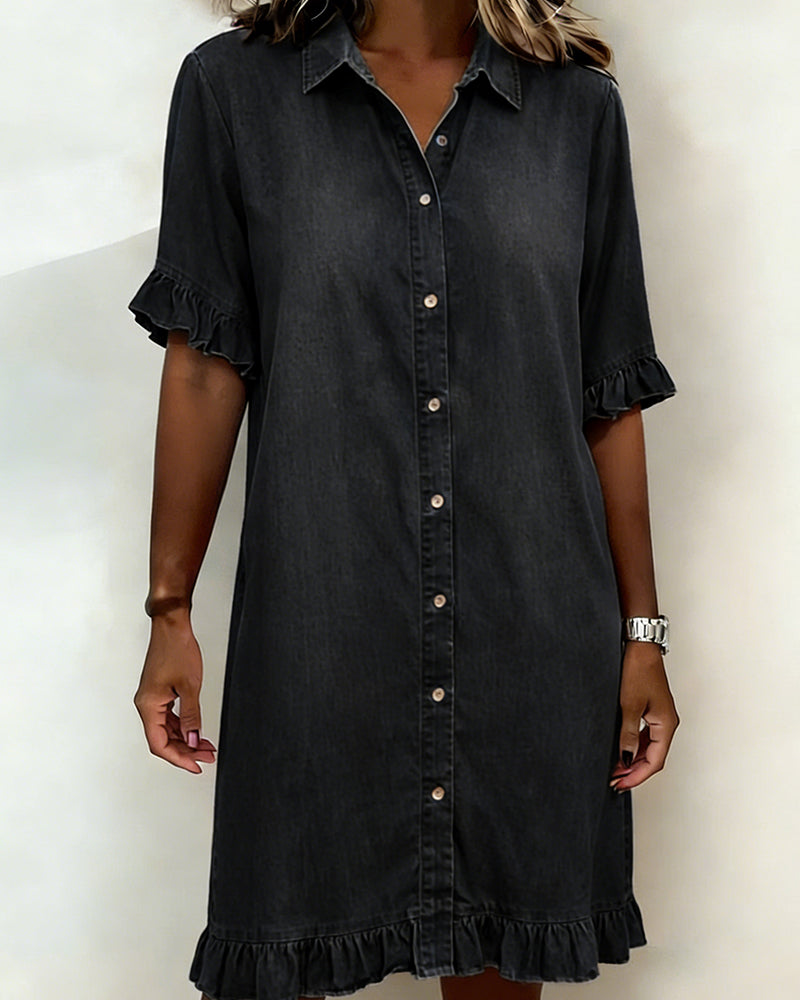 Van Delft Mode® | Comfortable Denim Dress with Flattering Ruching