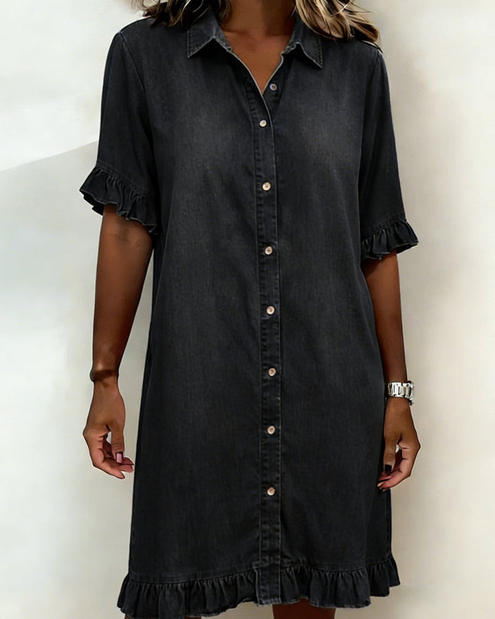 Van Delft Mode® | Comfortable Denim Dress with Flattering Ruching
