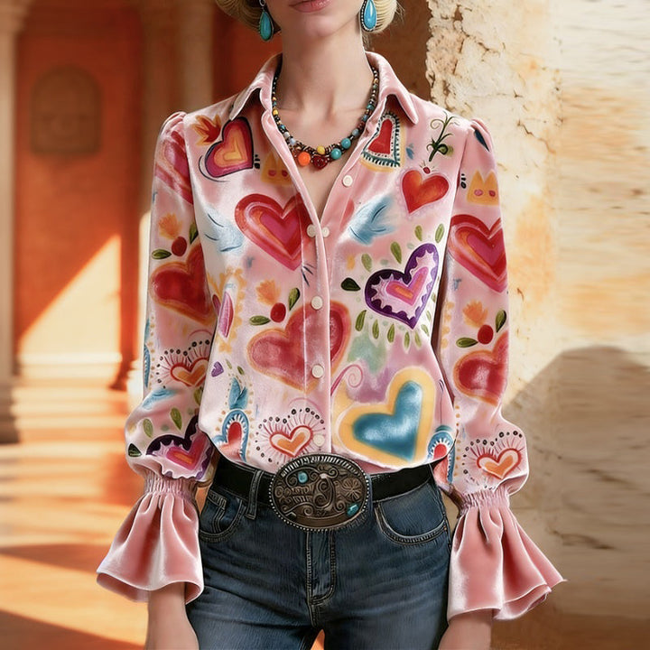 Maureen™ | Artistic Blouse with Heart Print