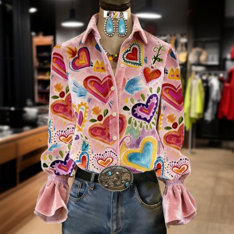 Maureen™ | Artistic Blouse with Heart Print