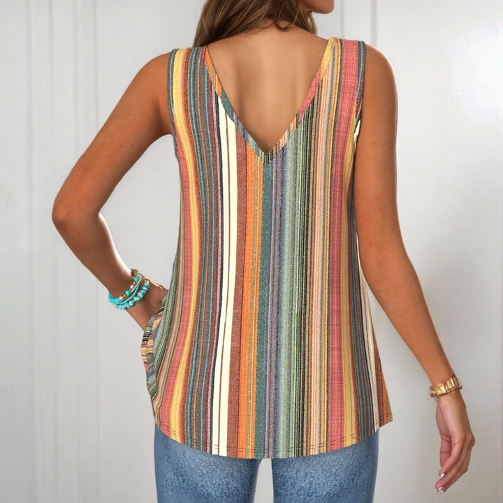 Isaline™ | Multicoloured Striped Vest Top with V-Neck
