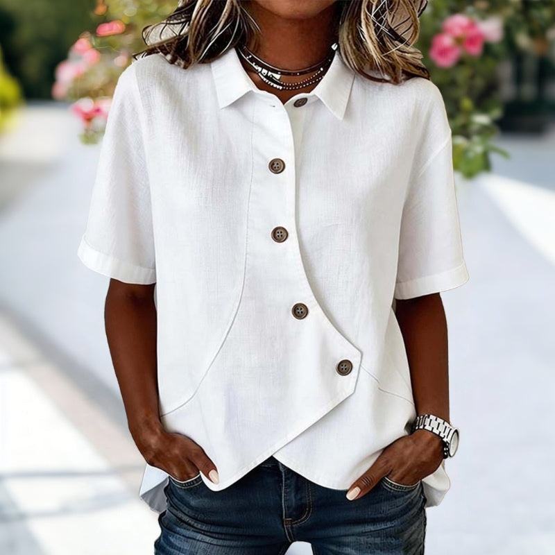 Clara™ | Casual Plain Blouse with Notched Collar