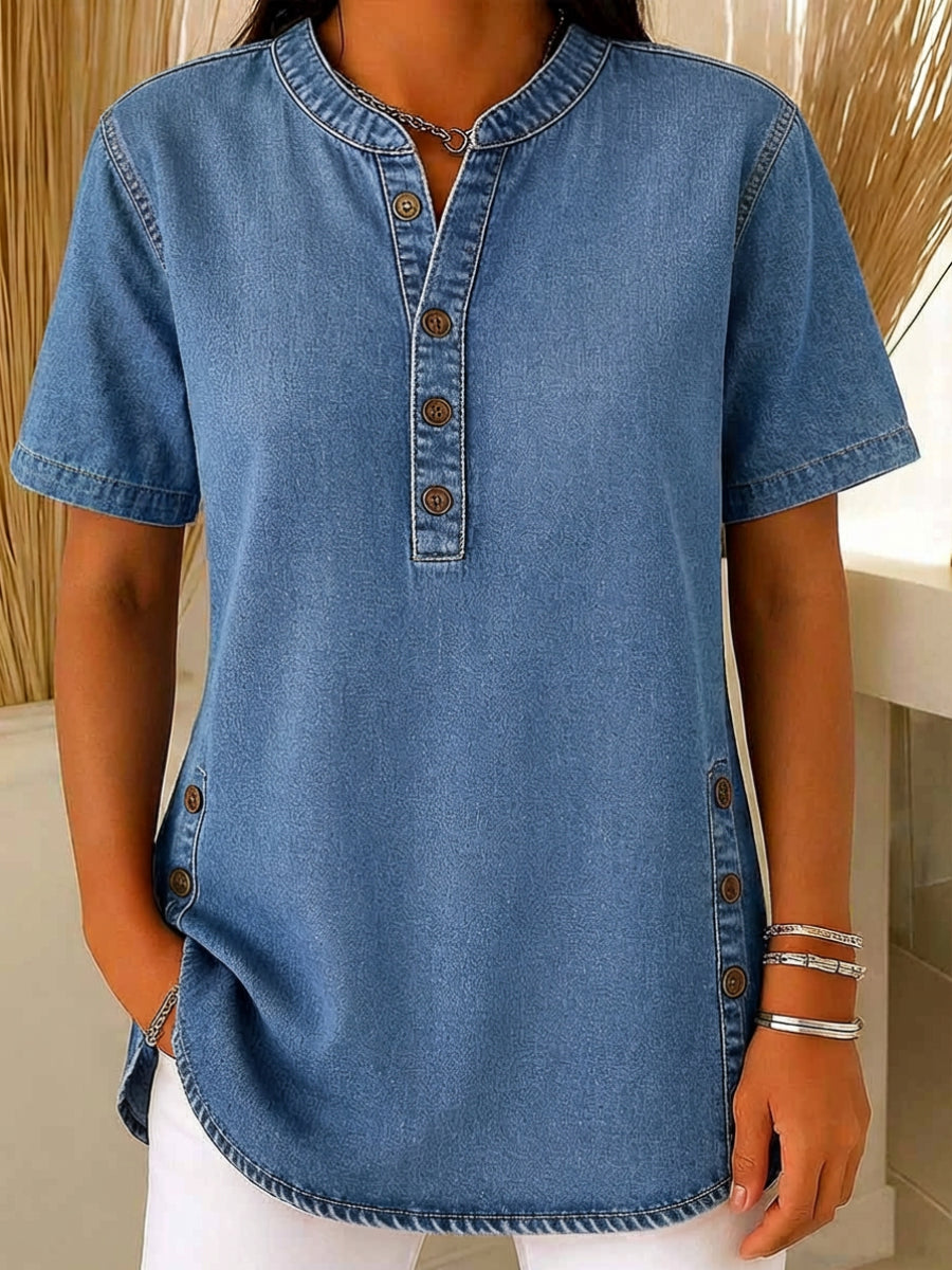 Apolline™ | Cotton Denim Blouse