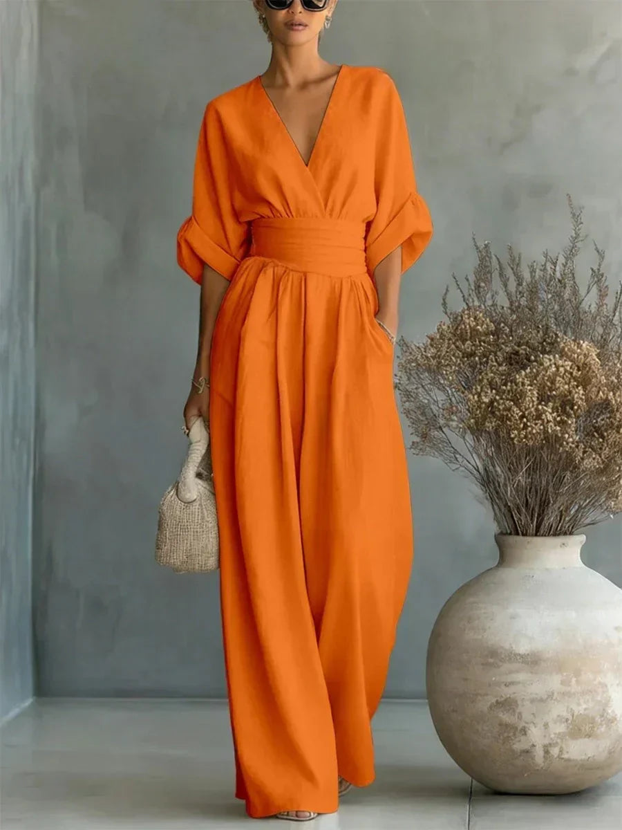 Éliane™ | Pastel Blue V-Neck Jumpsuit
