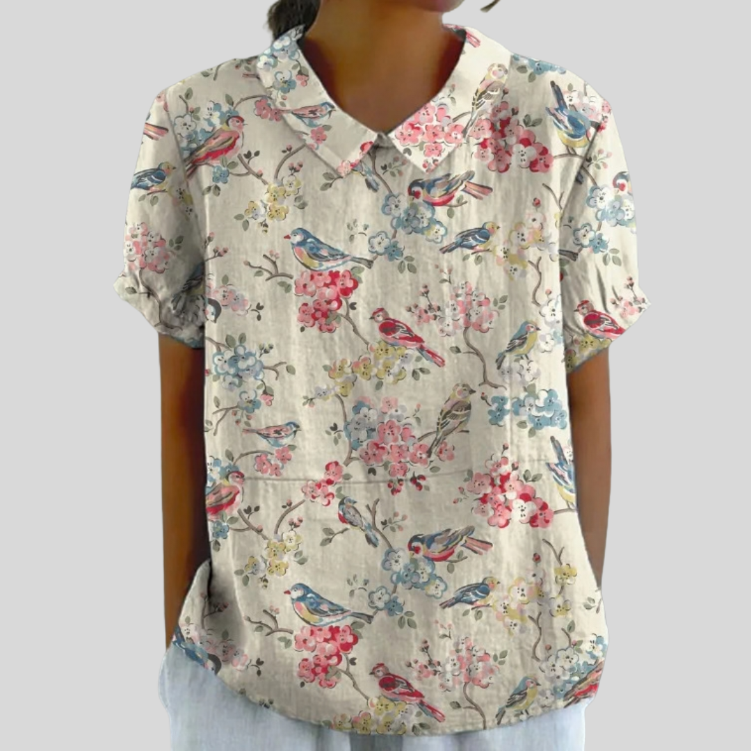Clémence™ | Bird and Flower Printed Blouse