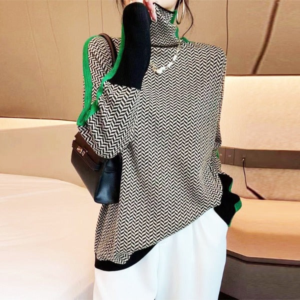 Malou™ - STRIKING STRIPED TURTLENECK PULLOVER