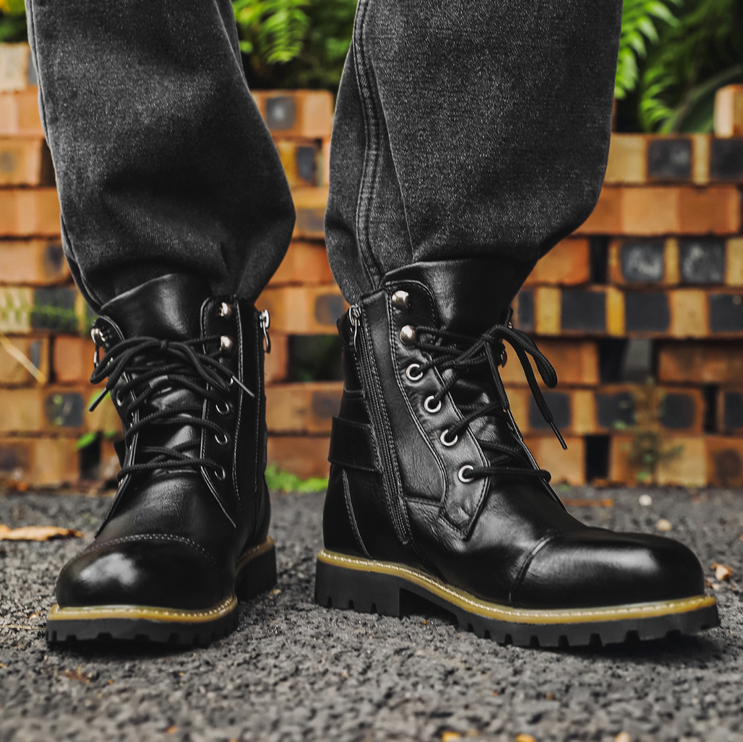 DOUBLE-ZIPPER LEATHER BOOTS