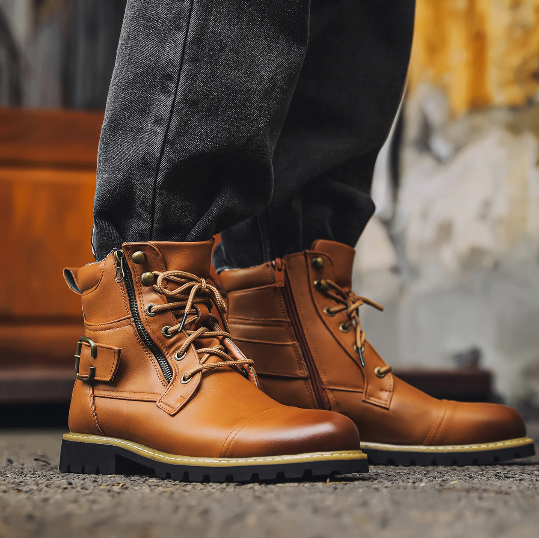 DOUBLE-ZIPPER LEATHER BOOTS
