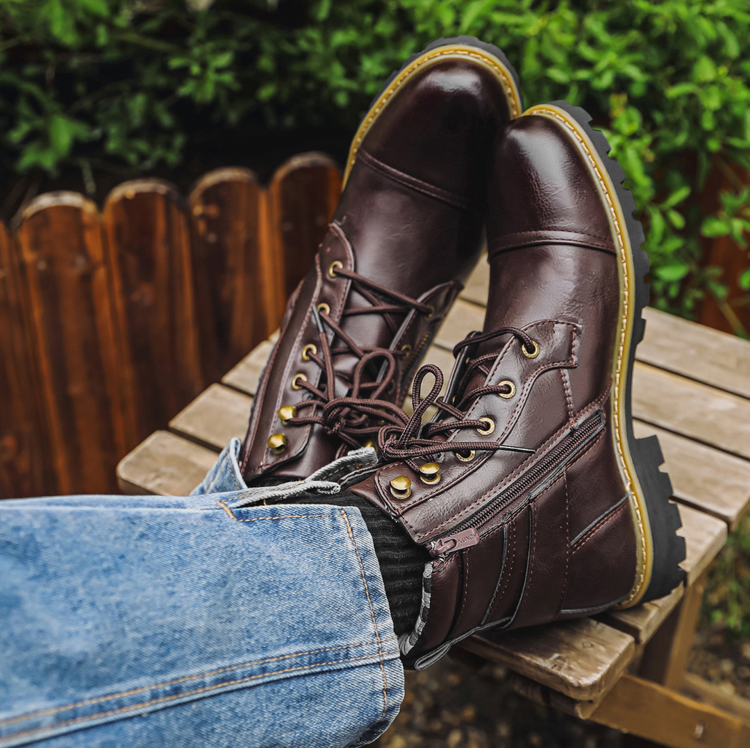 DOUBLE-ZIPPER LEATHER BOOTS