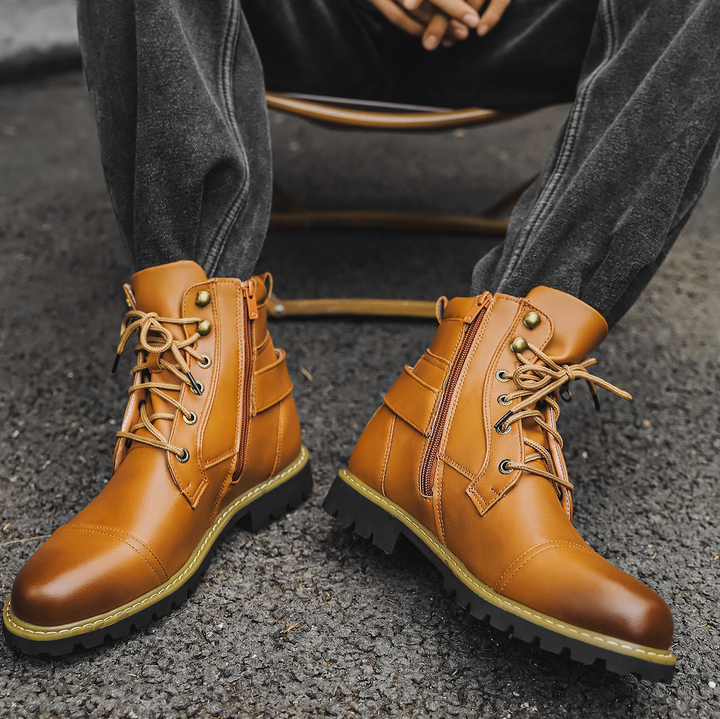 DOUBLE-ZIPPER LEATHER BOOTS