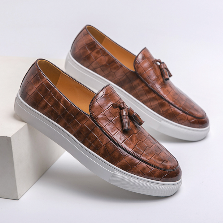 EMBOSSED LEATHER SLIP-ONS