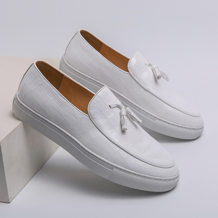 EMBOSSED LEATHER SLIP-ONS