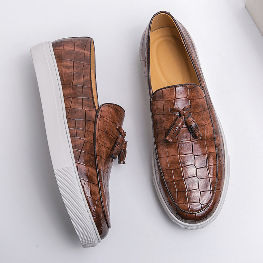 EMBOSSED LEATHER SLIP-ONS