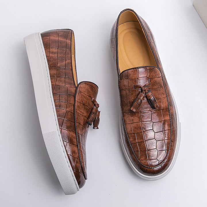 EMBOSSED LEATHER SLIP-ONS
