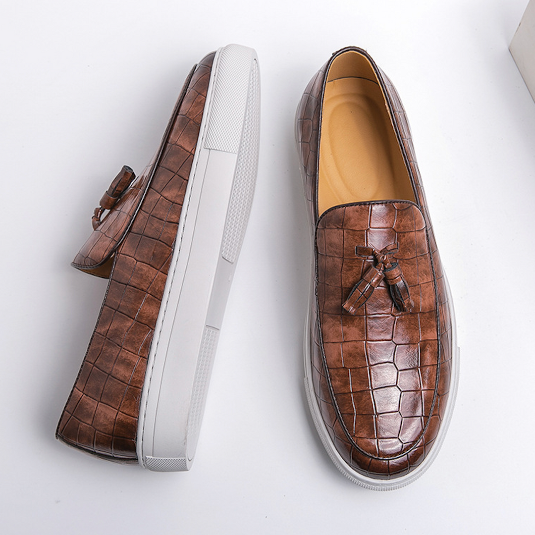 EMBOSSED LEATHER SLIP-ONS