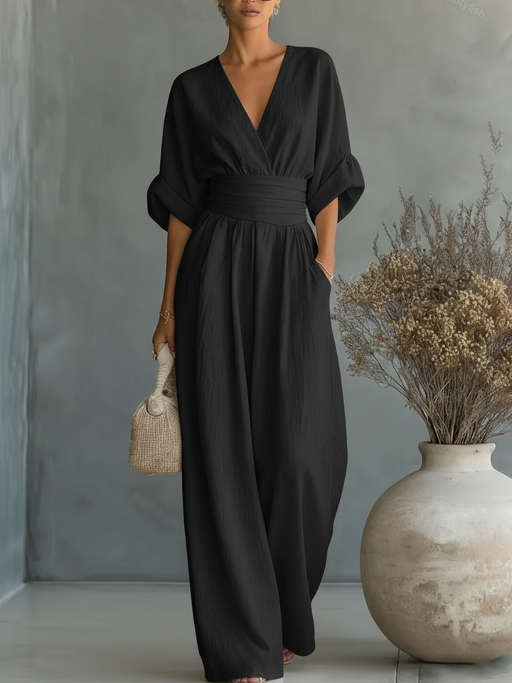 Éliane™ | Pastel Blue V-Neck Jumpsuit