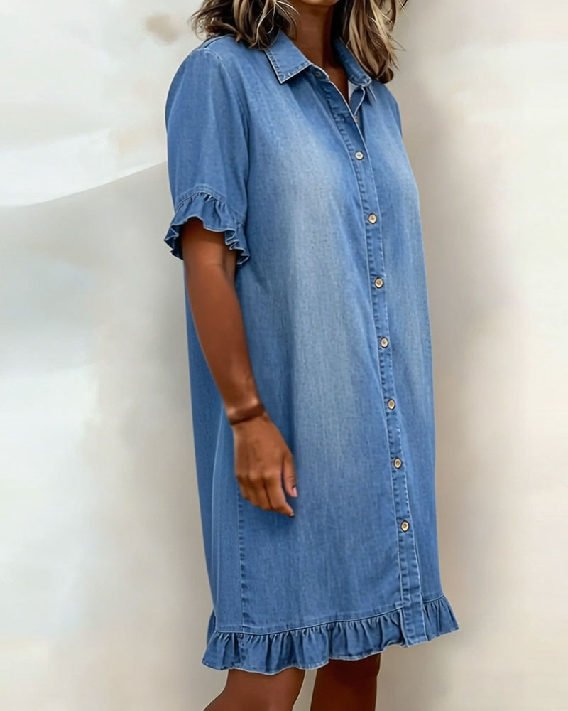 Van Delft Mode® | Comfortable Denim Dress with Flattering Ruching