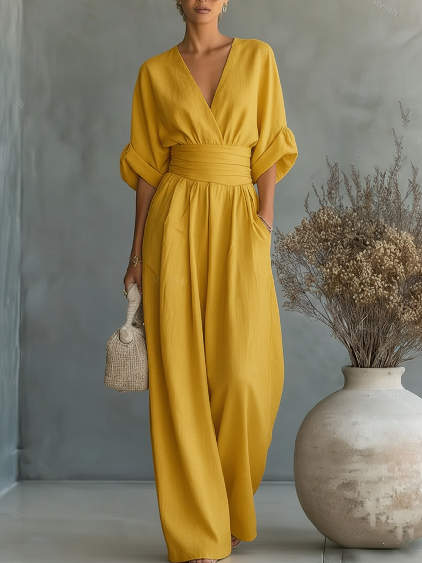 Éliane™ | Pastel Blue V-Neck Jumpsuit