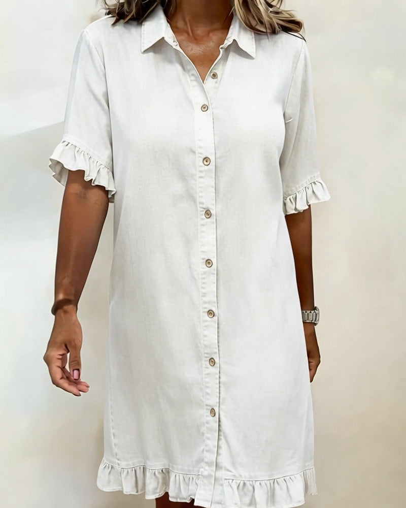 Van Delft Mode® | Comfortable Denim Dress with Flattering Ruching