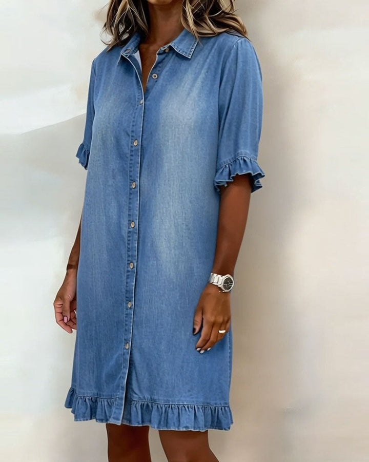 Van Delft Mode® | Comfortable Denim Dress with Flattering Ruching