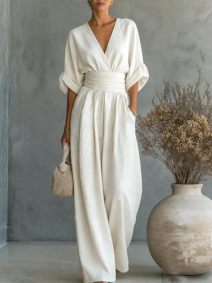 Éliane™ | Pastel Blue V-Neck Jumpsuit