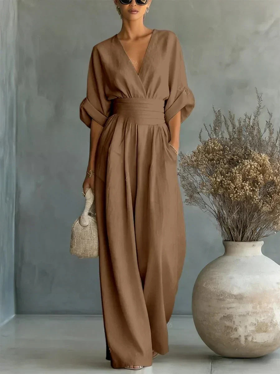 Éliane™ | Pastel Blue V-Neck Jumpsuit