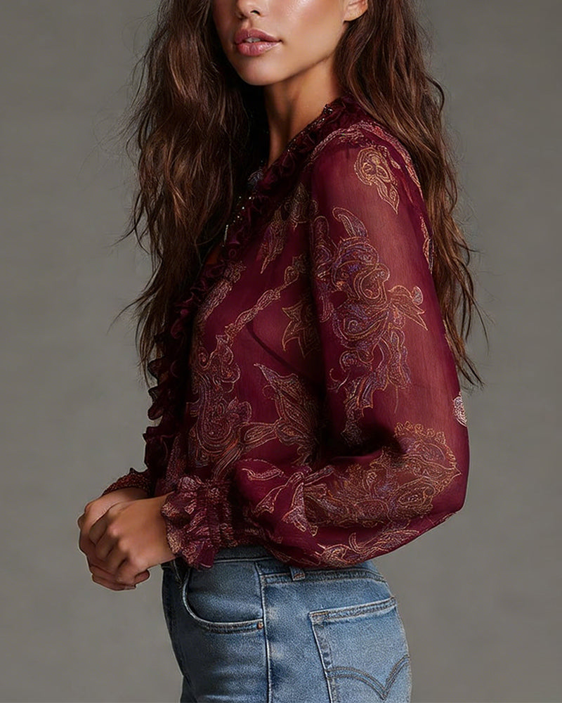 Katie™ | Sophisticated Half-Zip Blouse with Ruffles