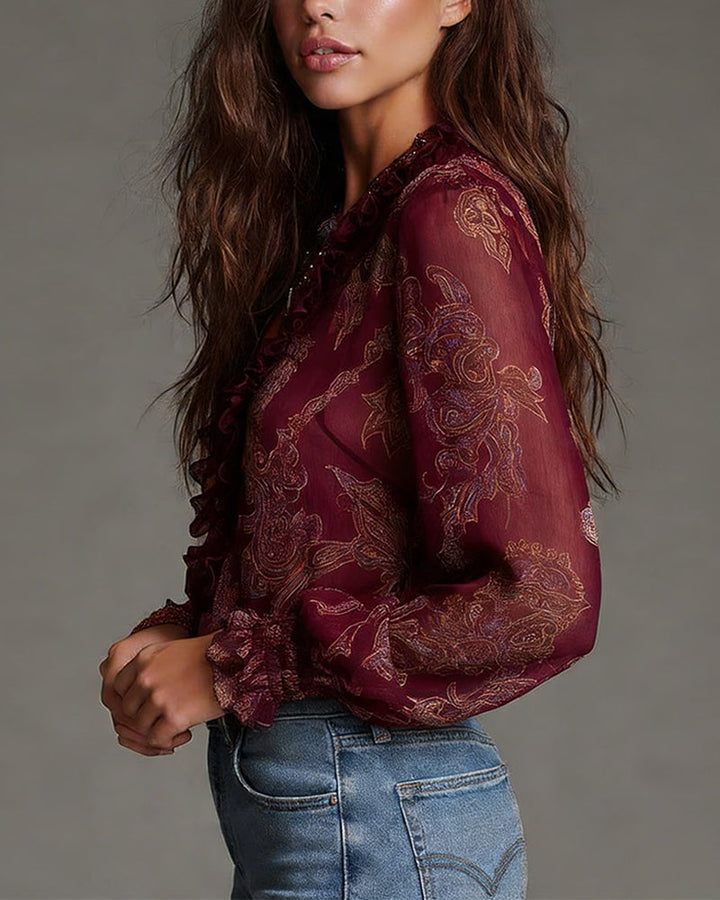 Katie™ | Sophisticated Half-Zip Blouse with Ruffles